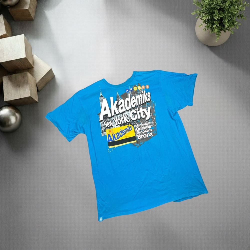 Akademiks NYC Graphic T-Shirt Blue Vintage Y2K Streetwear Mens 2XL‎